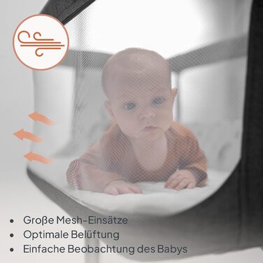 Дитяче ліжечко Lionelo Aurora 3-в-1 (до 9 кг), приліжкове ліжечко, колиска, регулювання висоти та нахилу матраца, 4 колеса з гальмами, ергономічний матрац, сумка для зберігання, сірий колір, великий розмір