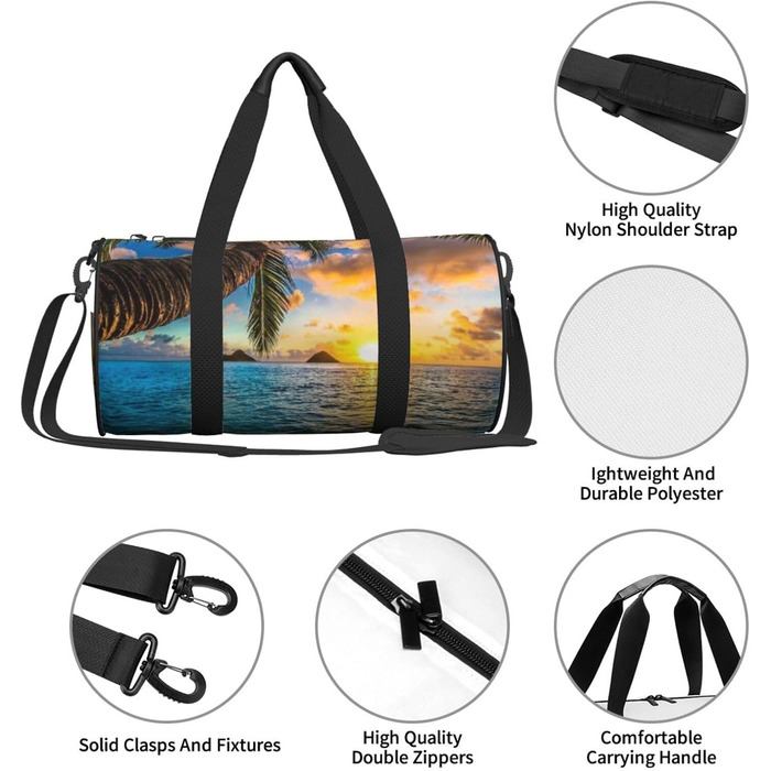 Спортивна сумка для подорожей, пляжна сумка з принтом Захід сонця, сумка на нічліг, чорна, універсальний розмір