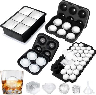 Силіконова форма для льоду з кришкою - набір з 4 шт. , легко вивільняється, підходить для коктейлів і соків з віскі тощо, схвалено