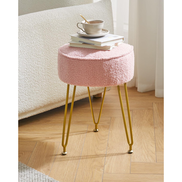 Кругла підставка для ніг, бічний столик для макіяжу, сидіння для туалетного столика, пуф-табурет, для вітальні, спальні, рожевий WBD009P 30Г x 30Ш x 46В см рожевий