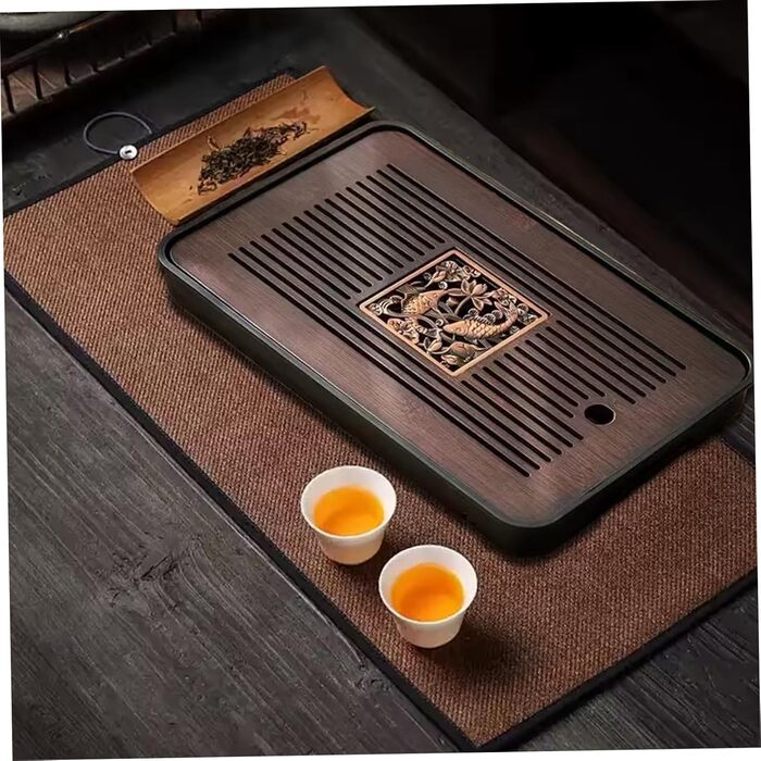 Бамбуковий піднос для чайної церемонії Кунг-Фу 14,2 x 9,5 см зі знімною підставкою та резервуаром для води, ідеальний для чайної посуди, подарунок друзям та рідним