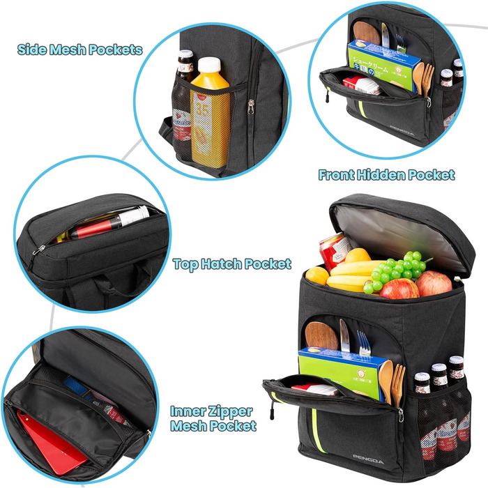 Великий рюкзак-холодильник PENGDA - 30-літровий ізольований рюкзак-холодильник, водонепроникна надлегка сумка для пікніка для чоловіків та жінок, сумка-холодильник для кемпінгу, барбекю, походів, пікніків, чорний