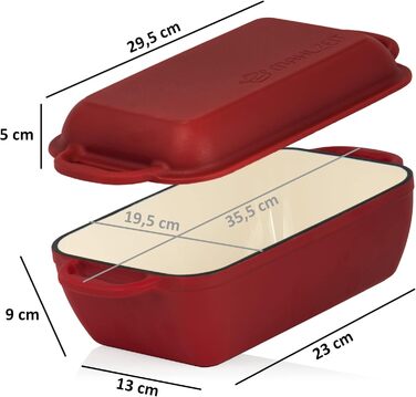 Чавунна емальована жаровня Mahlzeit з кришкою 4,8 л Темна вишня жаровня 2 в 1 зі сковородою безпечна для духовки, безпечна для інд