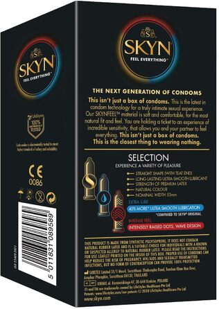 Презервативи SKYN Selection Variety Box Set (30 шт. ) і презервативи 5 Senses (5 шт. ) Різноманітний пакет з 10 оригінальними, 10 презервативами Intense Feel та 10 додатковим мастилом, Emotional Skynfeel