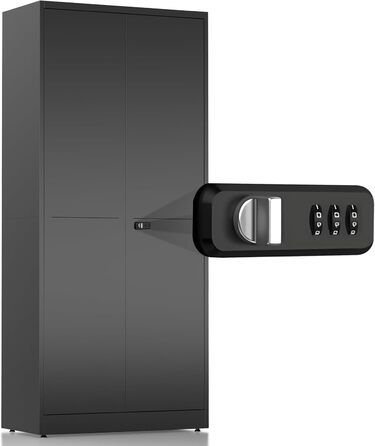Шафа для документів, металева шафа, що замикається, багатоцільова шафа з кодовим замком, шафа для інструментів, регульовані полиці, гараж, комора, офіс, вітальня, 180 см x 80 см x 40 см, чорний