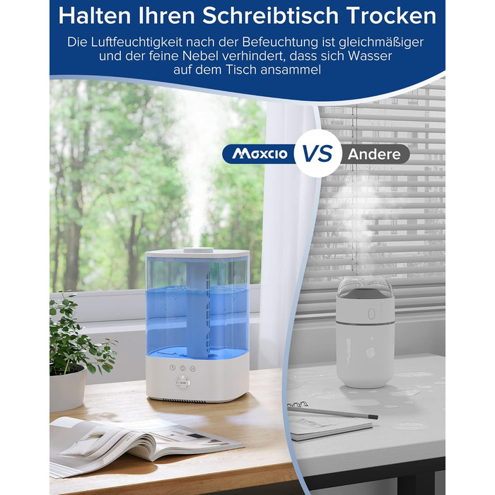 Зволожувач повітря Maxcio 3,5 л для дитячої кімнати, ультразвуковий зволожувач RGB з нічним освітленням з верхнім заповненням, ароматичний дифузор без бісфенолу А, парові форсунки на 360, час роботи до 40 годин, супертихий рівень шуму 28 дБ для рослин у с