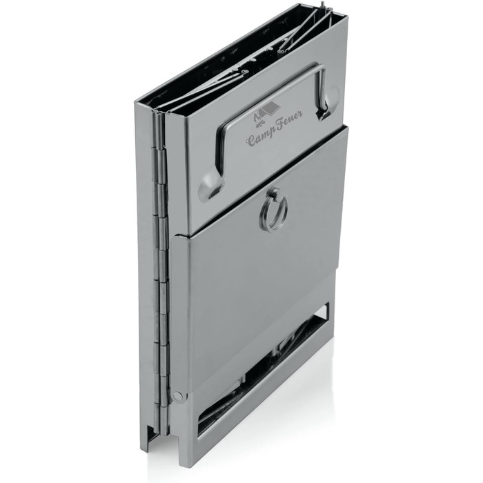 Складаний гриль з нержавіючої сталі CampFeuer 22 x 20,5 x 27 см Складаний гриль Кемпінговий гриль для походів та використання на свіжому повітрі Складаний портативний гриль, портативний кишеньковий гриль, сріблястий кемпінговий гриль