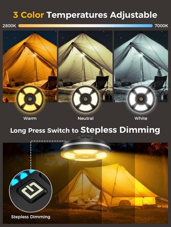 Ліхтар для кемпінгу Smiling Shark CL01, портативний світлодіодний ліхтар для кемпінгу, акумуляторний, магнітний із затискачем, різьба та гачок 1/4 дюйма, 3 колірні температури та бічне світло RGB для кемпінгового аварійного рюкзака (чорний)