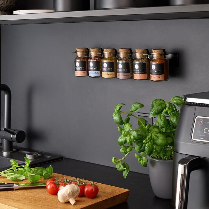 Ярусна підставка для спецій Ankerkraut, металевий органайзер для спецій, розрахований на 6 банок для спецій, легке складання, включаючи 2 дюбелі та шурупи, виготовлено в Німеччині, 6-