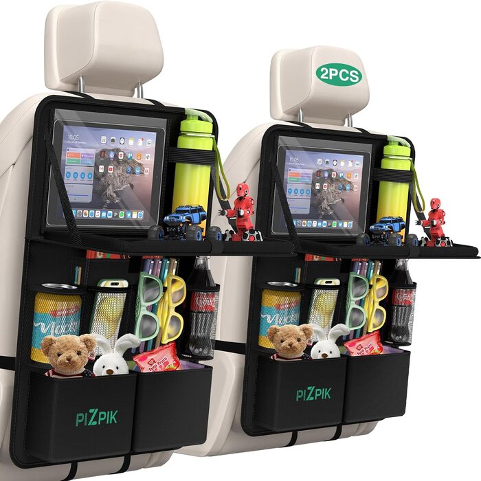 Органайзер на заднє сидіння автомобіля Plzpik з тримачем для планшета, 11 кишень для зберігання зі складним лотком для їжі, захисн