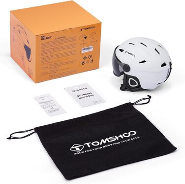 Лижний шолом TOMSHOO, шолом для сноуборду з козирком та вушними протекторами, вентиляційні отвори, міцний, теплий та дихаючий, лижний шолом для чоловіків та жінок, білий з козирком, розмір M