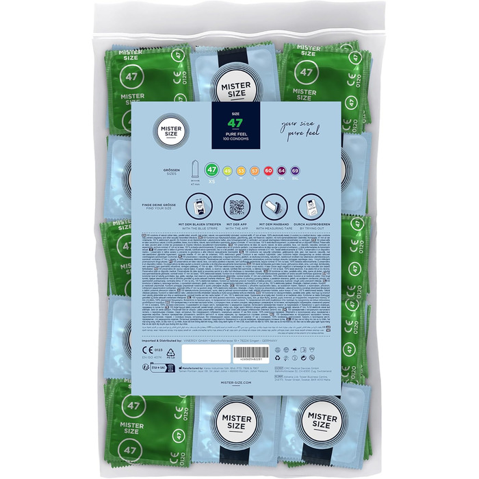 Презервативи MISTER SIZE, ультратонкі, 47 мм, упаковка 100 шт./надзвичайно тонкі, надзвичайно тонкі, змащені/виготовлені зі 100 натурального каучукового латексу, розмір XS/природне відчуття, упаковка 100 шт.
