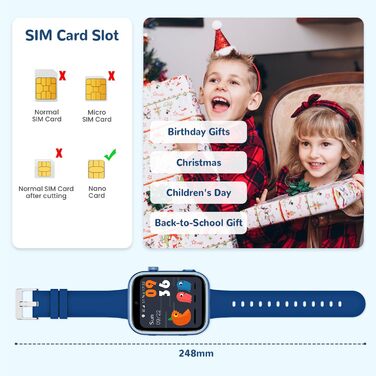 Дитячий смарт-годинник з функцією відеодзвінків та телефону, дитячий годинник з GPS, голосовим чатом, WhatsApp, WiFi, SOS, SMS, шкільним режимом, крокоміром, водонепроникний IP68, будильник, дитячий смарт-годинник для дівчаток/хлопчиків, синій