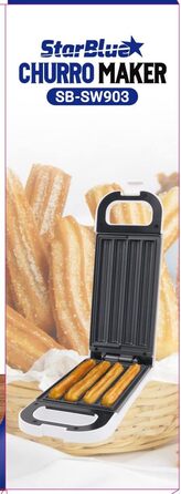 Сковорода StarBlue Churro з безкоштовною електронною книгою рецептів готуйте здорові та безмасляні чурроси всього за кілька хвилин змінний струм 220-240 В 50/60 Гц 750 Вт, вилка Великобританії, європейська вилка