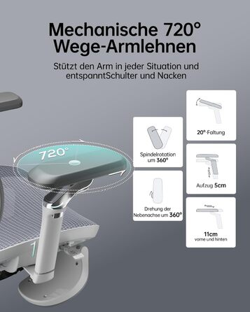 Ультраергономічне офісне крісло Hbada E3, велике та високе офісне крісло з 3-зонною динамічною поперековою підтримкою, механічними підлокітниками на 360, регульованим підголівником у 4 напрямках, сіре