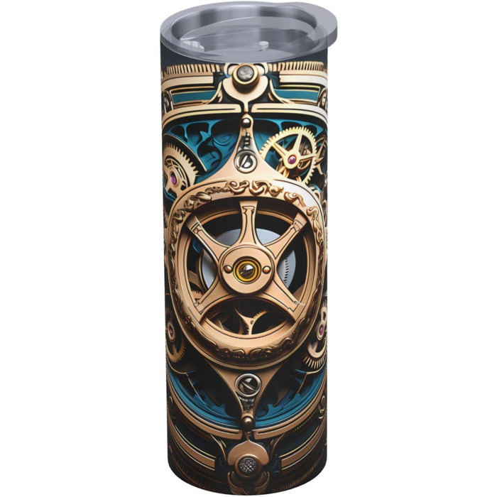 Кухоль з прямою трубочкою, 590 мл, стильний дизайн спорядження в стилі стімпанк, дорожній кухоль з принтом, підходить для кемпінгу, офісу та дому.