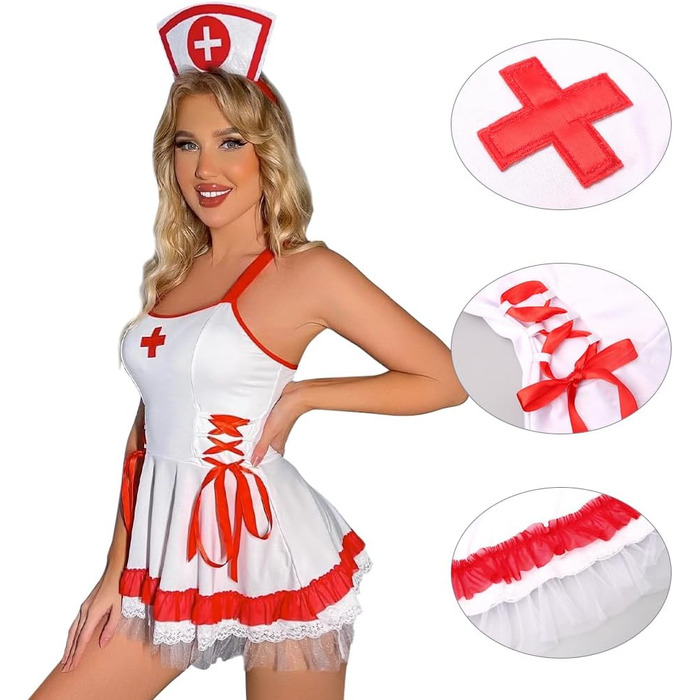 Жіночий костюм медсестри Funlure для рольових ігор, білий, з регульованими бретелями, універсальний розмір