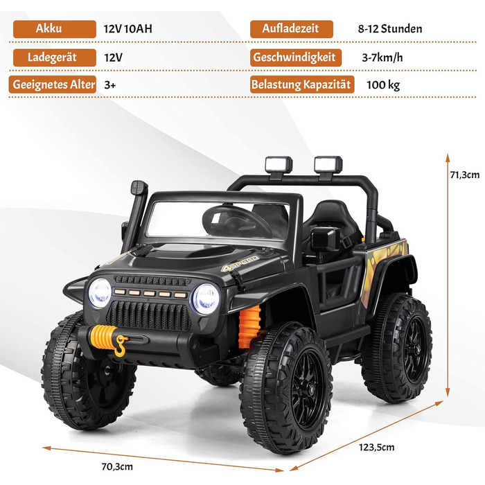 Дитячий електромобіль COSTWAY 12V з пультом дистанційного керування 2.4G, дитячий автомобіль з музикою, звуковими сигналами та пош