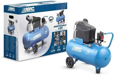 Повітряний компресор ABAC PRO MONTECARLO L20, 50-літровий повітряний компресор, подвійний манометр, макс. тиск 10 бар, впорскуванн