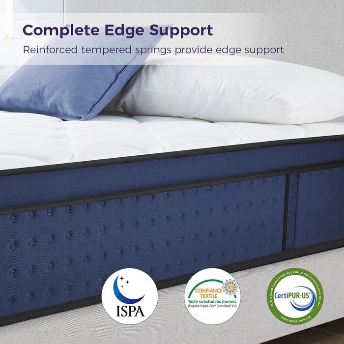 Маленький двоспальний матрац, гібридний матрац 30,5 см для зняття тиску, дихаюча піна з індивідуальним пружинним блоком, маленьке двоспальне ліжко середньої жорсткості, піна з ефектом пам&39яті колекції Navyx, пружинний блок, Маленьке двоспальне ліжко (12