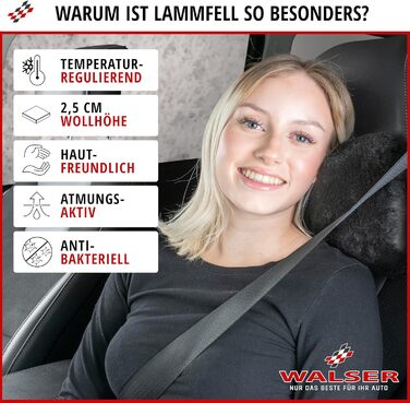 Підтримка шиї Walser з овечої шкіри Mila, подушка для шиї в автомобіль виготовлена зі 100 овечої шкіри, подушка для шиї в автомобіль, дорожня подушка для шиї, дорожня подушка, подушка для подорожей у літаку, подушка для літака, чорна підтримка шиї