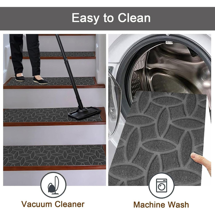 Килимки для сходів 76x20 см, самоклеючі протиковзкі килимки для сходів для використання в приміщенні, можна прати в пральній машині, 100 поліестер, основа TPE, захисний килимок для сходів для дітей та собак (розмір), 15 шт.