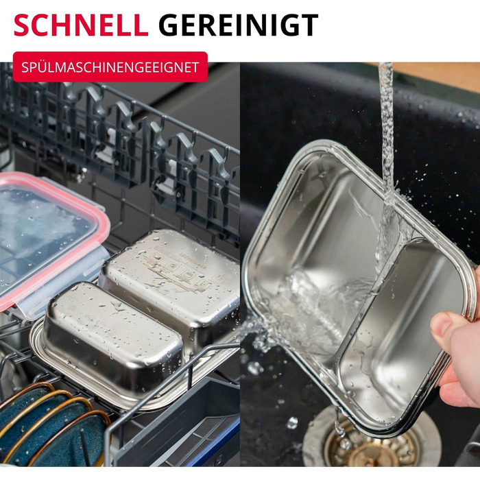 Ланчбокс Westmark Edelstahl Непротікаючий контейнер для сніданку Підходить для мікрохвильової печі та духовки, не містить BPA Бенто-бокс для школи, роботи та дитячого садка Сріблястий, розділений 450 280 мл, 450 280 мл