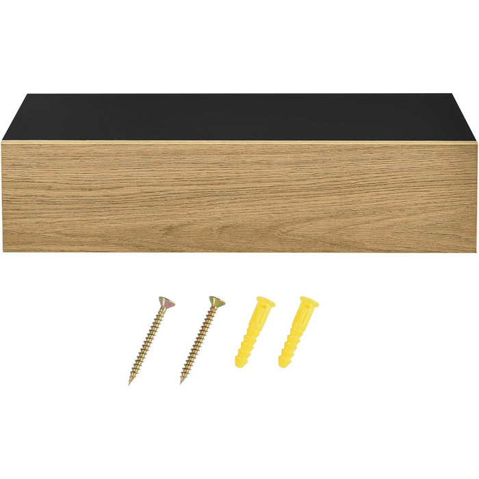 Набір з 2 настінних полиць з шухлядою Чорний/дерево Підвісна полиця Настінна полиця Шафа Стіл Тумба приліжкова Комод Настінна поли