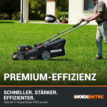 Акумуляторна газонокосарка WORX WG737E Nitro 40В (2х20В) - потужний безщітковий двигун - ширина зрізу 37см - 6 налаштувань висоти зрізу (20-70мм) - травозбірник на 40л - в комплекті батареї 2х4Ач та подвійний зарядний пристрій