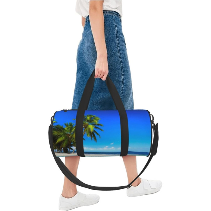 Біла Тигриця Містка дорожня сумка для подорожей, легка та довговічна, ідеальний подарунок для походів, відпустки, ділових поїздок та іншого. Дизайн пальми та чисте море, універсальний розмір.
