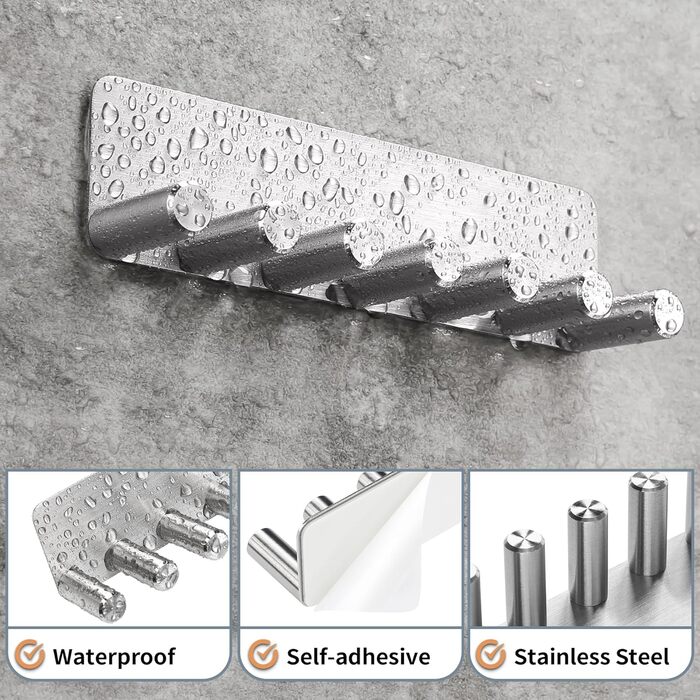 Тримач для електричної зубної щітки OETAMS без свердління, настінний тримач для зубної щітки на 6 насадок для електричних щіток, тримач для зубної щітки з нержавіючої сталі, самоклеючий тримач для головки зубної щітки, срібний