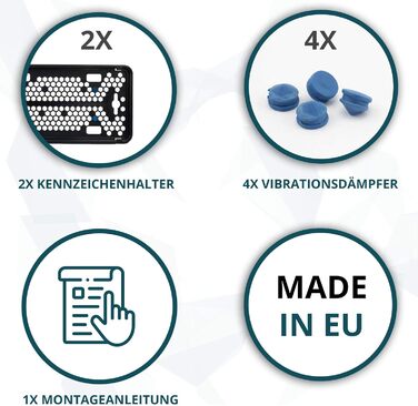 Тримач номерного знака EUROSNAP безрамковий чорний набір з 2 шт. для Австрії та Німеччини - включаючи інструкції зі збірки та вібродемпфер Austria чорний