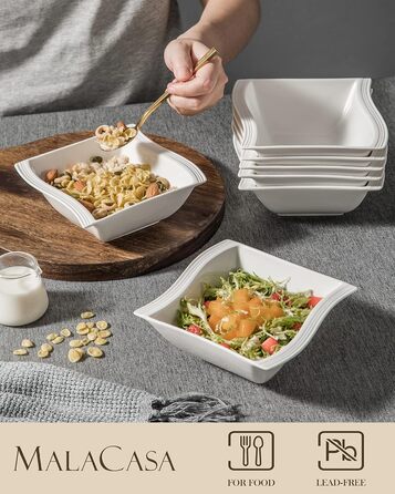 Серія FLORA, набір мисок для порцелянових кремових пластівців з 6 предметів, миска для рису 450 мл, десертна миска для закусок для