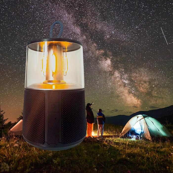 Ліхтар для кемпінгу з Bluetooth-динаміком, портативний підвісний наметовий ліхтар, що перезаряджається, вінтажний кемпінговий ліхтар для вуличних столів у пабі, чорний