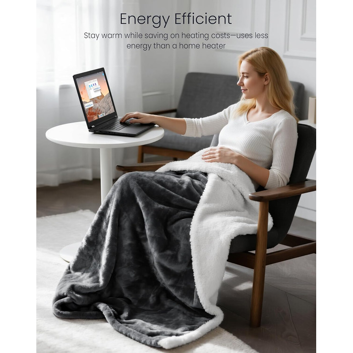 Ковдра з підігрівом anysun, нагрівальні подушечки 200x180 см, ковдра з підігрівом та автоматичним вимкненням, 6 налаштувань нагріву, 10-годинний таймер, електрична ковдра з підігрівом та захистом від перегріву для ліжка, дивана, можна прати в пральній маш
