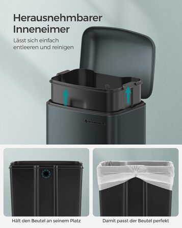 Відро для сміття, 30 л, зі сталевою педаллю, внутрішнім відром і кришкою, ручкою, з плавним закриттям, герметичне, для кухні, віта