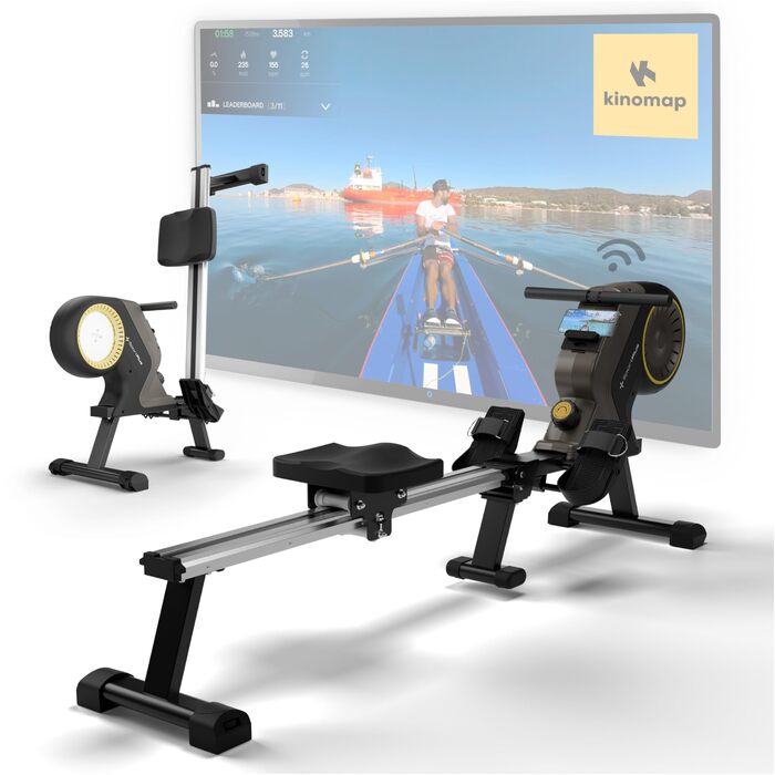 Складаний гребний тренажер SportPlus для домашнього використання - домашній тренажер з 8 рівнями опору - тиха магнітна гальмівна система, чорний/сонячний (новий дизайн)