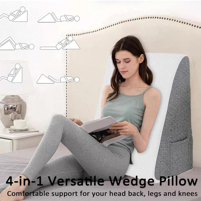 Подушка-клин для сну, подушка-клин для читання для ліжка та дивана, як подушка для ніг або спини, рефлюксна подушка для ліжка та дивана, клин для матраца для дорослих, клин для рефлюксної подушки (біла)