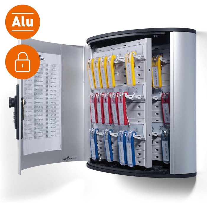 Міцна скринька для ключів Code 36 (комбінаційний замок) Шафа для ключів на 36 ключів, срібляста, 196623 Комбінаційний замок на 36 ключів