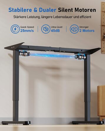 Каркас столу з регулюванням висоти та 2 потужними двигунами, електрично регульований по висоті каркас столу з 3 налаштуваннями пам&39яті та функцією захисту від зіткнень, чорний