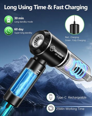 Ручний пилосос, портативний легкий автомобільний пилосос потужний, 18000 Па 4 в 1 акумуляторний бездротовий ручний пилосос, 3-швид