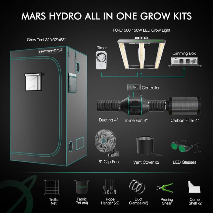 1500 Led Grow Light Lamp Full Spectrum Dimmable Plant Lamp with Hydroponics 80X80X160cm Grow Tent Indoor Grow Set, 4&39 Ventilation Set with Digital Controller Carbon Filter, 1500 Led Grow Light Lamp Full Spectrum Dimmable Plant Lamp with Hydroponics 80X8