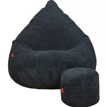 Крісло-мішок з пуфом, чорний, 95x95x120 см - XXL Крісло-мішок для дорослих з наповнювачем - Меблі для спальні та вітальні - Оксамитові крісла-мішки для дому - Крісло-мішок - Шезлонг, 95 x 95 x 120 см, чорний