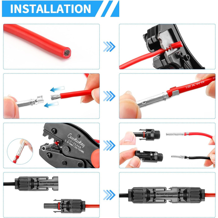 Набір інструментів для обтиску сонячної батареї для фотоелектричного кабелю сонячної панелі 2,5/4/6 мм, обтискний інструмент інструмент для зачистки дроту 10 пар штекера для сонячного кабелю 10 пар штекерів для сонячної вилки 2 шт. гайковий ключ для соняч