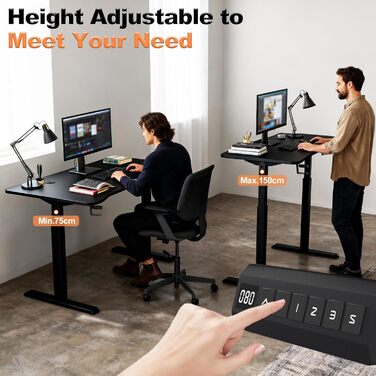 Електричний стіл з регулюванням висоти 160x60 см, стіл для роботи сидячи та стоячи з функцією пам&39яті та портом зарядки Type-C, стіл для роботи стоячи, регульований комп&39ютерний стіл з органайзером для кабелів, чорний 16060 см