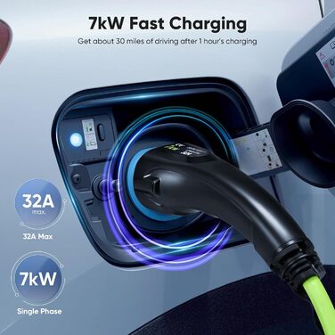 Зарядний кабель EVJUICION тип 2, режим 3 / 32А / 7,2 кВт / 1-фазний / 8 метрів, зарядний кабель для електромобілів типу 2, IP55, к