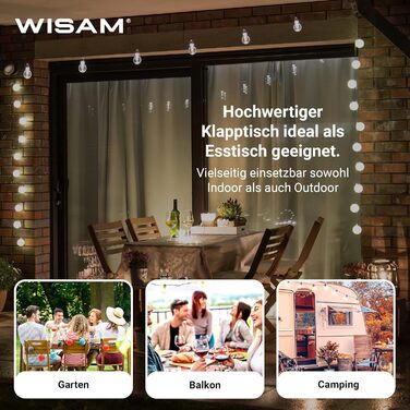 Пластиковий розкладний стіл Wisam, садовий стіл, обідній стіл, кемпінговий стіл, стіл-валіза, складаний 180 см, ідеально підходить для саду, балкону, кемпінгу