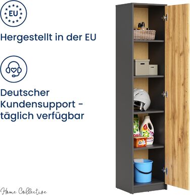 Ярусний стелаж Home Collective з матовим покриттям, шафа для документів з 4 полицями та 1 дверима, шириною 39 см, з високоякісними полімерними ручками, ідеально підходить для спальні, вітальні, коридору, офісу, графітовий дуб, 5-