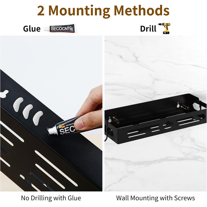 Підставка для спецій з тримачем для кухонних рулонів та гачками, настінна підставка для спецій (не потребує свердління), органайзер для спецій для кухні, чорний