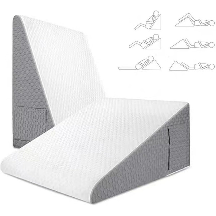 Подушка-клин для сну, подушка-клин для читання для ліжка та дивана, як подушка для ніг або спини, рефлюксна подушка для ліжка та дивана, клин для матраца для дорослих, клин для рефлюксної подушки (біла)
